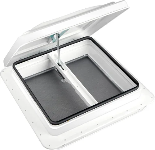 Vista 10 de Kit de ventilador reversible Livpow para techo de RV de 12V, 35.6 cm x 35.6 cm, tapa manual de elevación negra