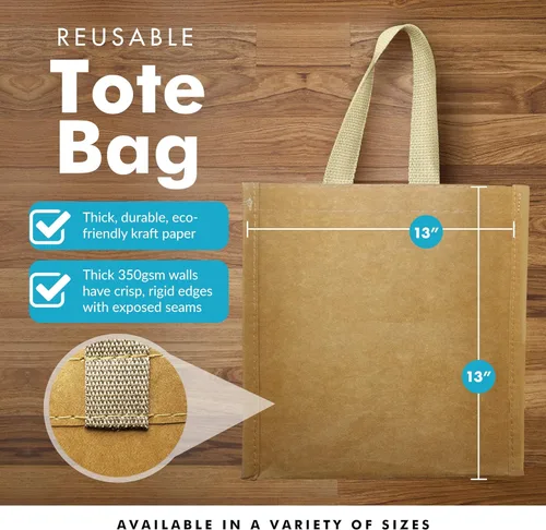 Vista 3 de Simply Green Solutions - Bolsas de papel kraft reutilizables, bolsas de papel marrón lavables, para compras o bolsas de almuerzo, 350 GSM de grosor