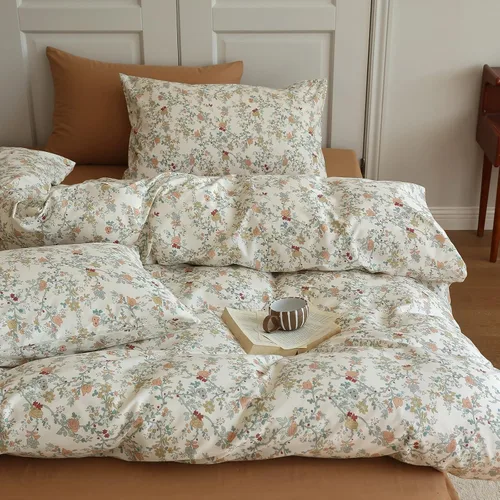 Vista 48 de EAVD Funda de edredón de flores rosas estilo jardín francés con volantes Queen de algodón suave elegante shabby chic juego de ropa de cama floral