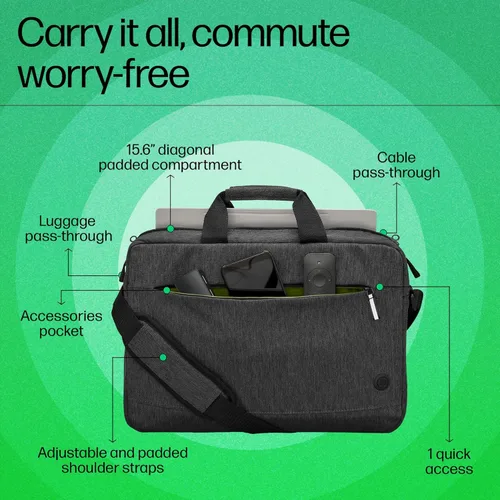 Vista 3 de HP Prelude Bolsa Topload para laptop – Se adapta a laptops de 15.6 pulgadas – Tela duradera con revestimiento resistente al agua, compartimento