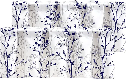 Vista 23 de Luvyohmee Cortina de cenefa estampada con ramas de árbol, cenefa de cocina de 18 pulgadas de largo, color negro, cenefas de ventana grises