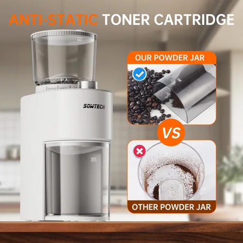 Vista 5 de SOWTECH Molinillo de café de rebabas cónicas, molino de rebabas ajustable con 38 ajustes precisos de molienda, temporizador de precisión, para café