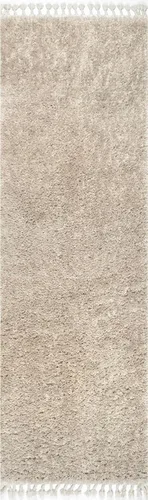 Vista 8 de nuLOOM Neva - Alfombra de pasillo afelpada y moderna, con borlas, 2 pies y 6 pulgadas x 6 pies, color beige
