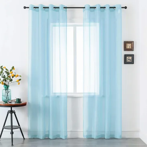 Vista 43 de Cortinas traslúcidas de 108 pulgadas para sala de estar, dormitorio, apartamento, ventana, 2 paneles con ojales, cortinas semitransparentes