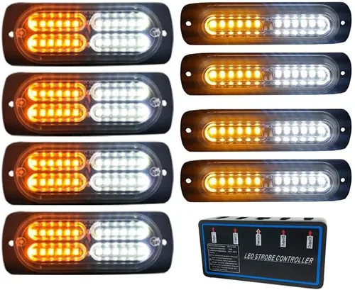 Vista 5 de Barra de luz estroboscópica LED, 8 unidades, luces estroboscópicas de emergencia, función de sincronización, luces de baliza de peligro