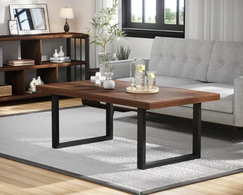 Vista 9 de Mesa de café IBF negra, mesa de centro minimalista industrial de madera, mesa moderna y simple rectangular para sala de estar, mesa de café y cóctel