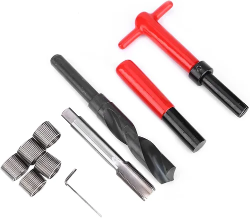 Vista 3 de Jeanoko Kit de reparación de roscas M18x1.5, herramienta de inserción de grifo de acero inoxidable, llave de taladro torcida, inserto roscado
