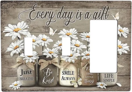 Vista 119 de Placa de pared dúplex de receptáculo de dispositivo de 1 gang de madera envejecida blanca gris con veta de tablón, cubierta de enchufe eléctrico