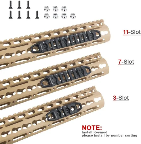 Vista 3 de Aecktech Compatible se ajusta a los rieles MMlocks/KKeymods, accesorios de sección de riel de aluminio de 3 ranuras, 7 ranuras, 11 ranuras