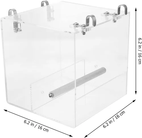 Vista 2 de Comedero sin pájaros, jaula de comedero para loros con ganchos para pájaros, automático, contenedor de comida para loros, plato para colgar