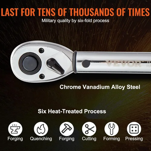 Vista 3 de VEVOR Llave dinamométrica de 1/2 pulgada con clic, escalas de doble rango mecánicas 10-150 pies.libras/14-204 Nm, de doble dirección ajustable