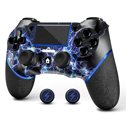 Wireless Controller for PS4, Custom Design V2 Gamepad Joystick for PS4 with Non-Slip Grip of Both Sides and 3.5mm Audio Jack! Thumb Caps Included!