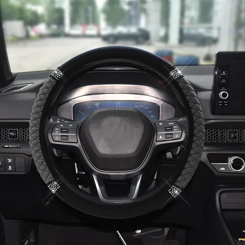 Vista 19 de Funda de Volante de Cuero Suave con Brillos, 15 Pulgadas, con Diamantes de Imitación Coloridos, Protector de Volante Elástico Automático