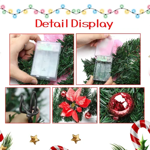 Vista 2 de Guirnalda de Navidad iluminada – 8.8 pies, de ratán, de Navidad, flores artificiales y vid artificiales de Navidad, con luces, funciona