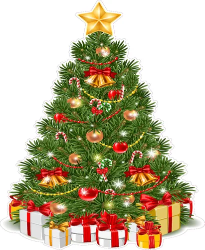 Árbol de Navidad con regalos v2 para ventana y decoración de pared (12 x 10 pulgadas)