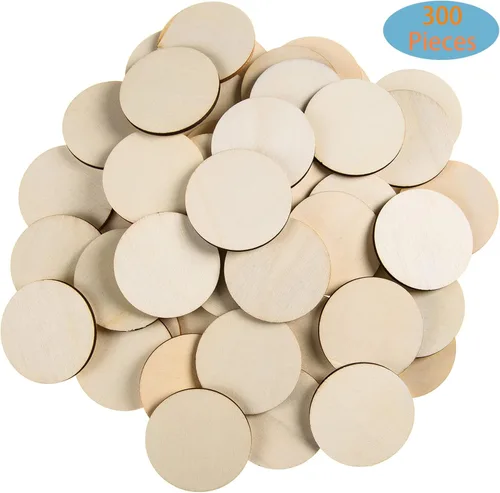 Vista 4 de 300 unidades de 2 pulgadas redondas sin terminar rebanadas de madera redondas de discos de madera para manualidades, recortes redondos de madera