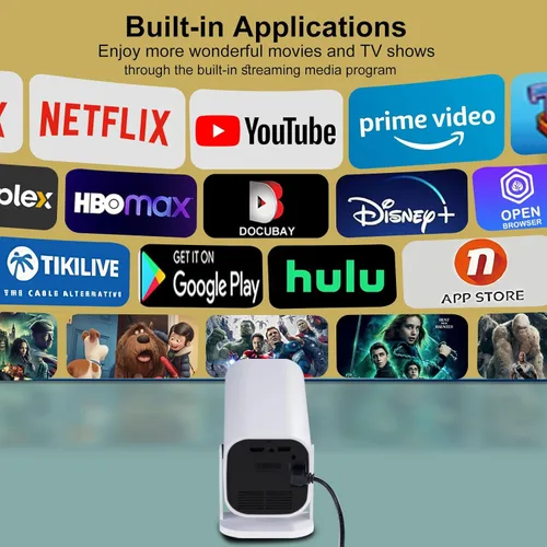 Vista 4 de Proyector con Wifi y Bluetooth, Mini Proyector de Habitación, Aplicación Integrada y Altavoces, Proyector Nativo 1080P, Compatible con 4K, Soporta