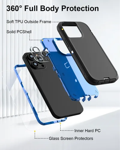 Vista 2 de Funda diseñada para iPhone 11 Pro Max [protección resistente 3 en 1 de cuerpo completo] con 2 protectores de pantalla, funda protectora resistente