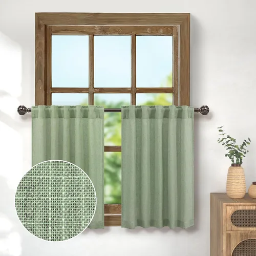 Vista 15 de Pitalk Cortinas de lino para café de 24 pulgadas de largo, con bolsillo trasero, plisadas, estilo bohemio, granja, cocina, cortinas para ventana