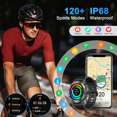 Vista 4 de Reloj inteligente para hombre, rastreador de ejercicios Militar hacer respuesta llamada, correr, relojes digitales para hombre, resistente al agua