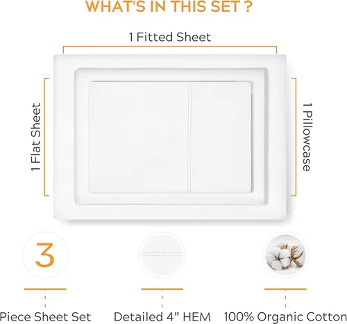 Vista 4 de Sleep Mantra Juego de sábanas de 4 piezas de 4 piezas de tamaño individual de 100 % algodón orgánico, tejido de percal suave y refrescante