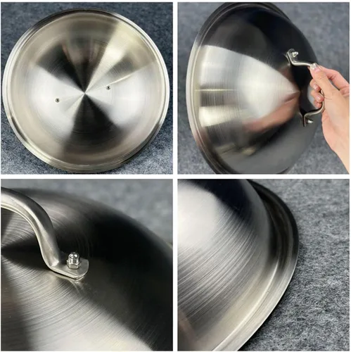 Vista 3 de Accesorios para Plancha Tapas para Ollas Wok - Cubierta de Rociado Redonda Resistente de 12 Pulgadas - Acero Inoxidable - Cúpula para Derretir Queso