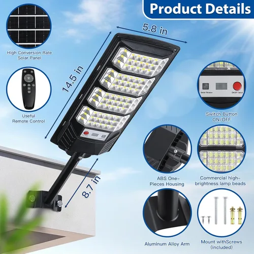 Vista 5 de Yusist Paquete de 2 Luces Solares para Calles Exteriores Impermeables, Luces LED con Sensor de Movimiento de 6500K, Luces de Inundación Solares