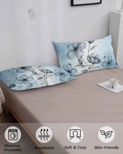 Vista 5 de Fundas de almohada de flores azules tamaño King, fundas de almohada suaves decorativas para sofá de cuerpo largo lumbar con cierre de sobre