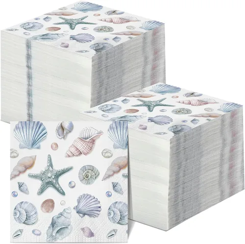 Vista 8 de Funrous 200 servilletas de papel de mar de 3 capas, servilletas de concha de mar, playa costera, coral, náutico, costero, toallas de papel