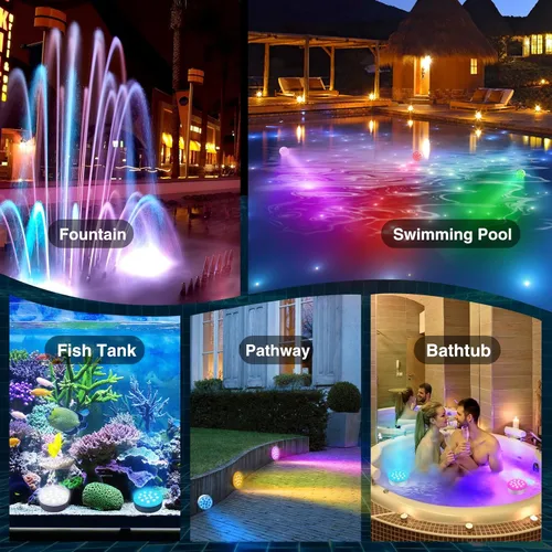 Vista 7 de afzdby Luces LED sumergibles recargables mejoradas para piscina con control remoto, luz flotante impermeable IP68, luces subacuáticas de 16