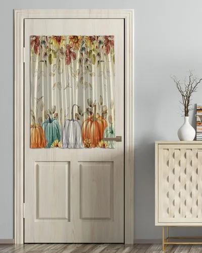 Vista 18 de Cortinas de puerta francesa de Navidad para ventana de puerta, panel de cortina con bolsillo para barra con alzapaños para luz lateral delantera