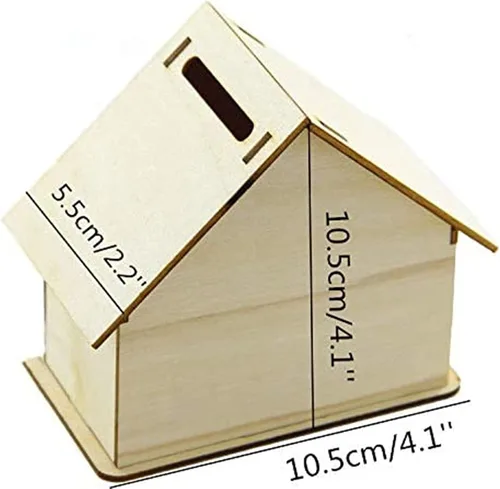 Vista 2 de alfyng 6 alcancías de madera para bricolaje, banco de monedas de casa sin terminar, para pintar y decorar kits de manualidades para la casa