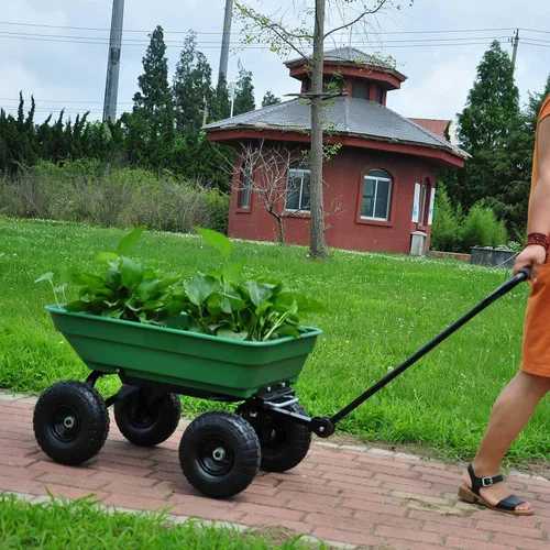 Vista 5 de Carro de jardín Camión volquete con rueda de aire para jardines, granjas, etc (verde)