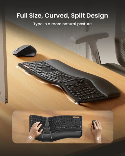Vista 2 de ProtoArc Teclado y Ratón Inalámbrico Ergonómico, EKM01 Plus Combo de Teclado y Ratón Bluetooth Ergo de Tamaño Completo, Diseño Dividido