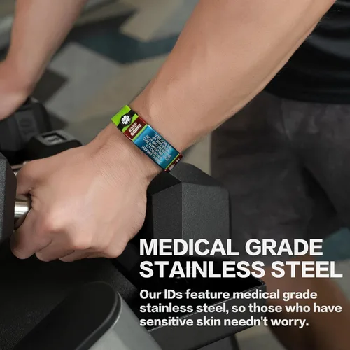 Vista 8 de Divoti Pulsera de identificación de alerta médica grabada personalizada, grabado láser de doble cara, pulsera de silicona, cierre de seguridad