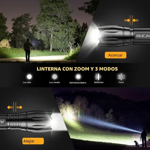 Vista 4 de BUCASA Paquete de 3 linternas recargables de alto lúmenes, linterna pequeña más brillante, linternas tácticas recargables potentes, linterna LED