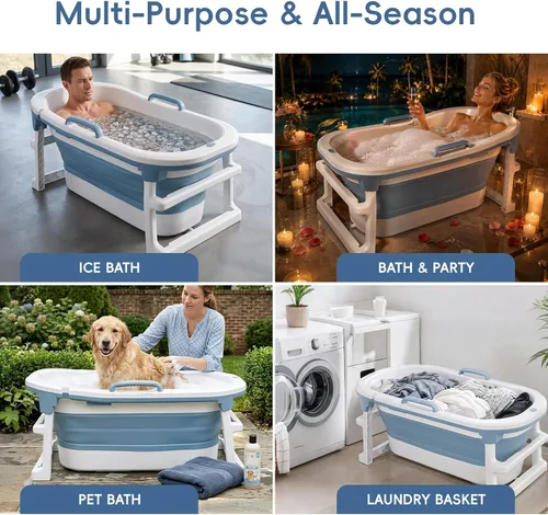 Vista 5 de Foldable Bathtub for Adults Portable Collapsible Soaking Tub Blue