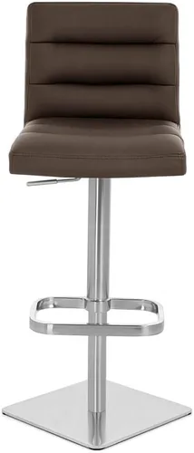 Vista 80 de ZURI Taburete de bar moderno de altura ajustable marrón exuberante con base plana redonda cepillada