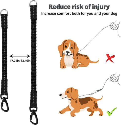 Vista 157 de Correa de perro de cuerda de 3 pies: correa resistente con gancho giratorio bloqueable, hilos reflectantes, bungee y asa acolchada - Correa