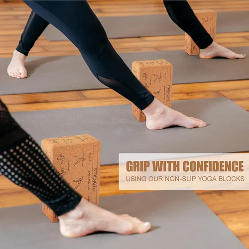 Vista 4 de Halloscume Bloques de yoga de corcho, paquete de 2 bloques de corcho para enseñanza, posturas adecuadas para principiantes y expertos, bloque