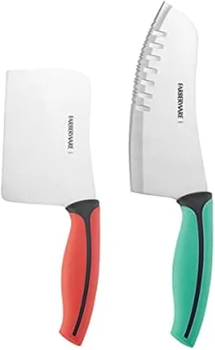 Vista 11 de Farberware Precise Slice - Juego de cuchillos Santoku, 2 piezas, azul y gris