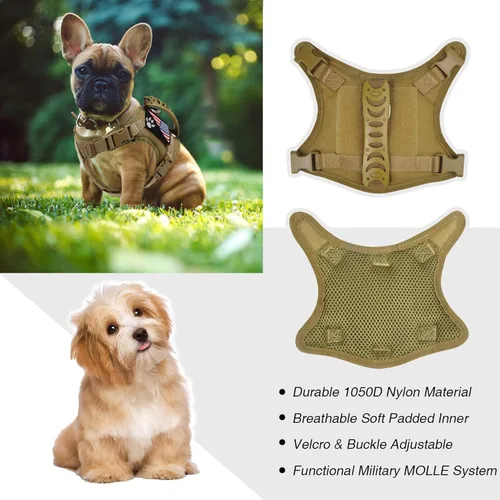 Vista 3 de Arnés táctico para perro, táctico con mango de goma, K9, ajustable militar, chaleco para cachorros, arnés para entrenamiento al aire libre, XS