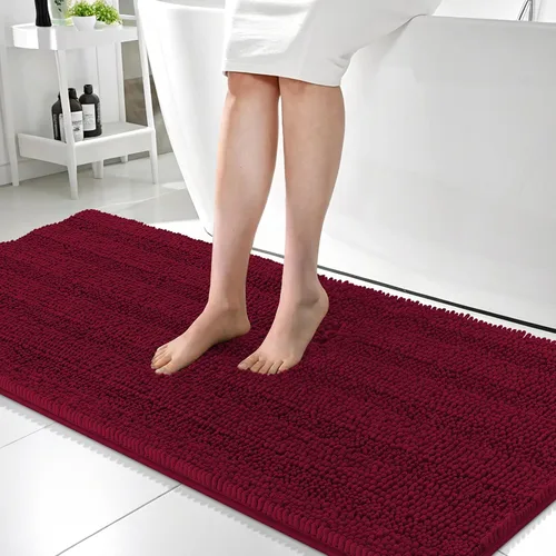 Vista 269 de OLANLY Alfombras de Baño Gruesas de 47 x 20 pulgadas, Extra Suaves Absorbentes de Chenilla a Rayas, Respaldo de Goma, Lavables y Secables a Máquina