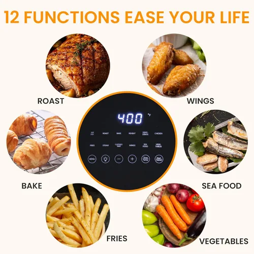 Vista 3 de HealSmart Horno freidora de aire digital 12 en 1 de 6.34 cuartos de galón, horno de convección multifunción de 1700 W con ventana de visión, cesta