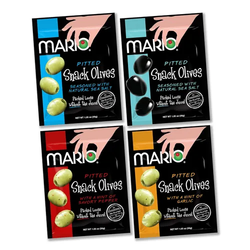 Vista 13 de Mario Camacho Alimentos Aceitunas sin hueso, aceituna Kalamata con un toque de tomillo, 1,05 oz (paquete de 12 unidades)