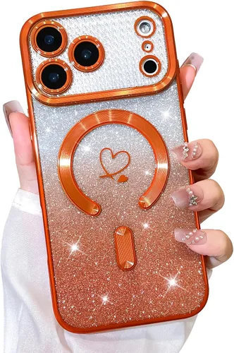 Vista 43 de Bonoma Funda con Purpurina Magnética para iPhone 16 Pro Max [Compatible con MagSafe], Funda Transparente Brillante de Lujo con Patrón de Corazones