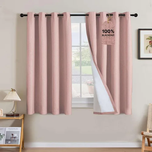 Vista 264 de H.VERSAILTEX Cortinas 100% opacas con aislamiento térmico, texturizadas, de lino, con bloqueo completo de calor y luz, para sala de estar y Negro