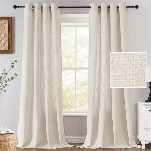 Vista 7 de H.VERSAILTEX - Cortinas de lino de 63 pulgadas de largo, cortinas rústicas completamente filtrantes de luz, 2 paneles, juego de cortinas con ojales