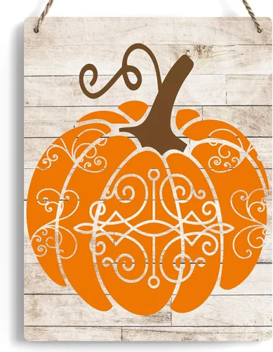 Vista 8 de Letrero de madera retro de otoño para decoración de otoño de cosecha de calabaza, letreros de madera rústicos para colgar en el hogar, arte de pared