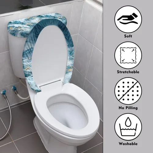 Vista 71 de Flashideas Juego de cubierta para tanque y tapa de inodoro con estampados de patas de perro coloridas - Elástico, se adapta a la mayoría de tanques